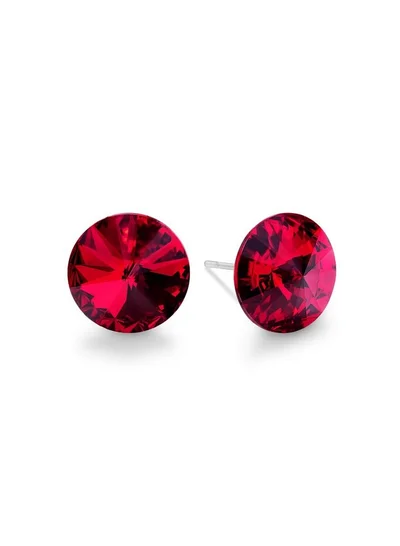 Seona Seona Ella 10mm Crystal Stud Earrings  – Hypoallergenic Stainless Steel Stud Earrings for Women, Elegant Crystal Rivoli Jewelry Earrings for Everyday and Special Occasions -  Scarlet